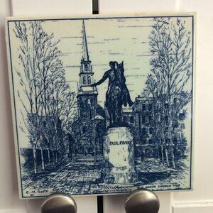C.M.Goff Paul revere Thomas J coughlin Imports Delft Blue Hand painted tile